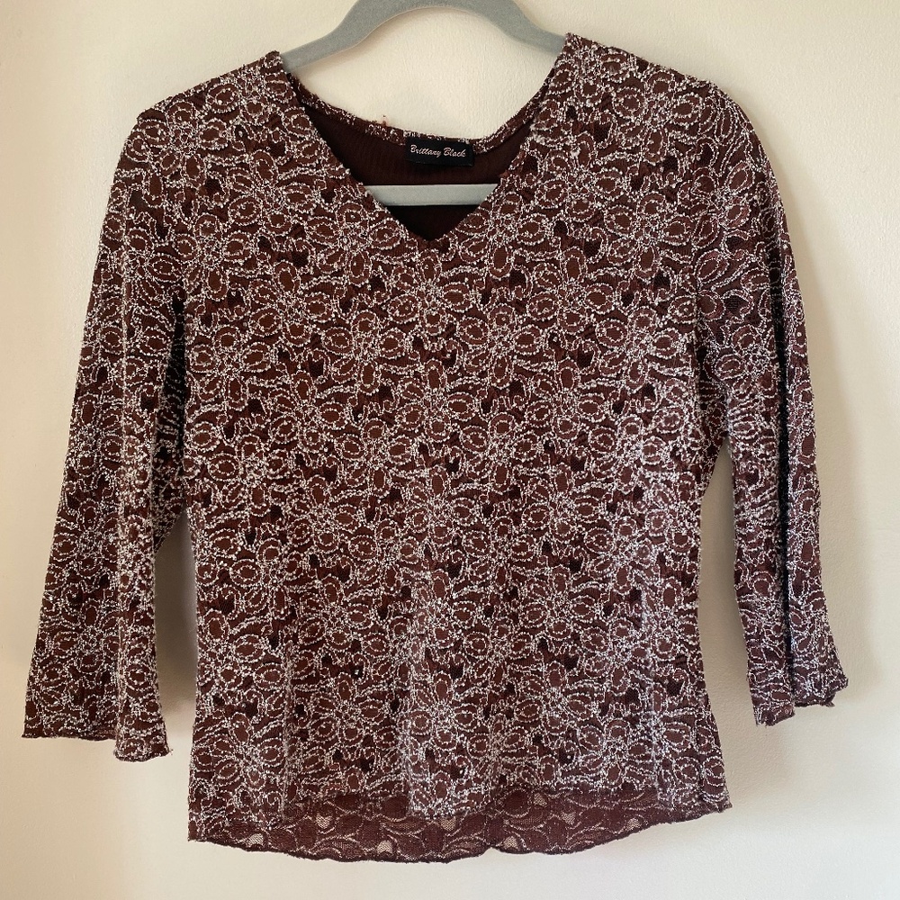 Brittany Black Brown Long Sleeve V-Neck top